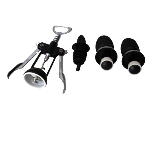 Two Wine stoppers, one corkscrew tool and one Pouring tip for drinks - Picture 1 of 7